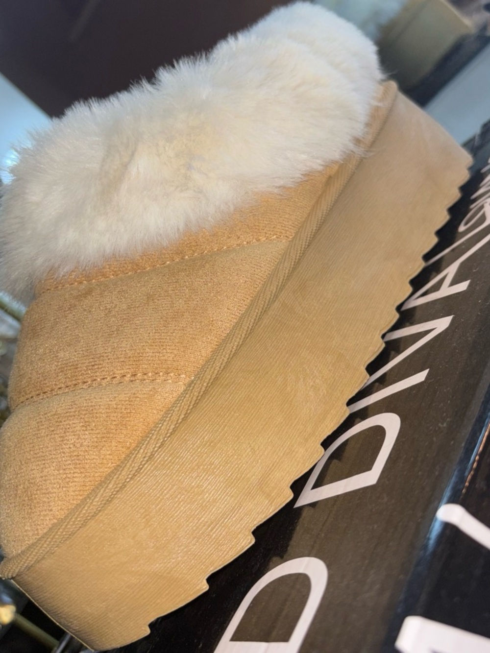 Fashion Nova Tan Shearling Platform Slip-On